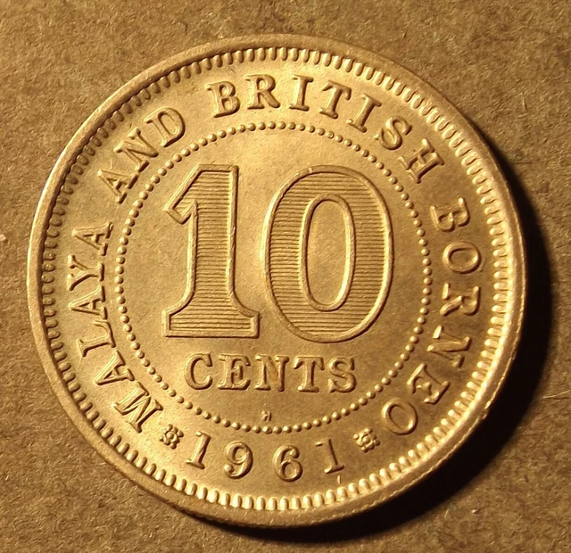 Malaya And British Borneo 10 Cent Coin Dated 1961 Excellent Has A Smudge On The