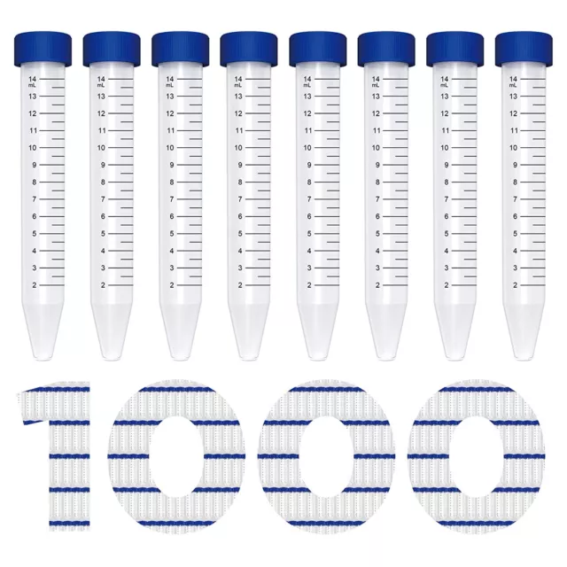 50-1000pcs 15ml Centrifuge Tubes Conical Bottom Screw Caps Polypropylene Sterile