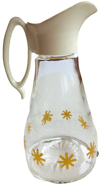 Vintage Log Cabin Glass Jar Atomic Gold Starburst Syrup Server 20 oz Dispenser