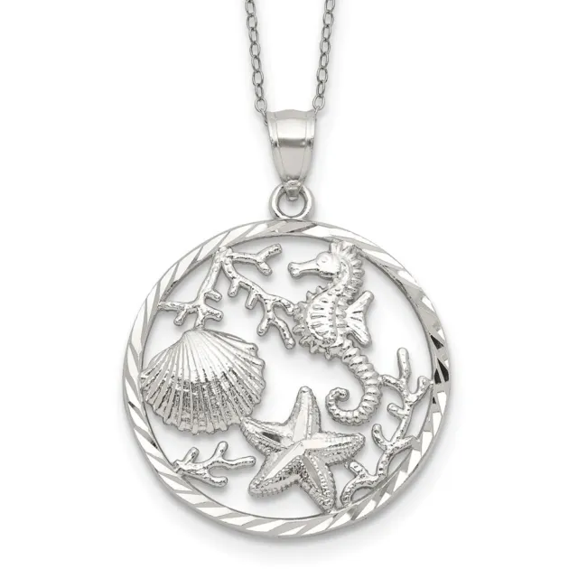 Sterling Silver Seahorse, Starfish and Shell Pendant Necklace