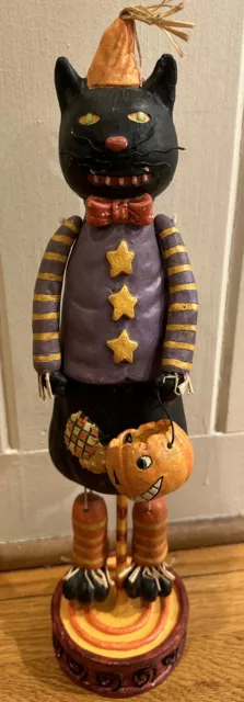 Halloween Pulp Paper  16 1/2" tall Cat w/pumpkin FolkArt 'Vintage Style' Decor