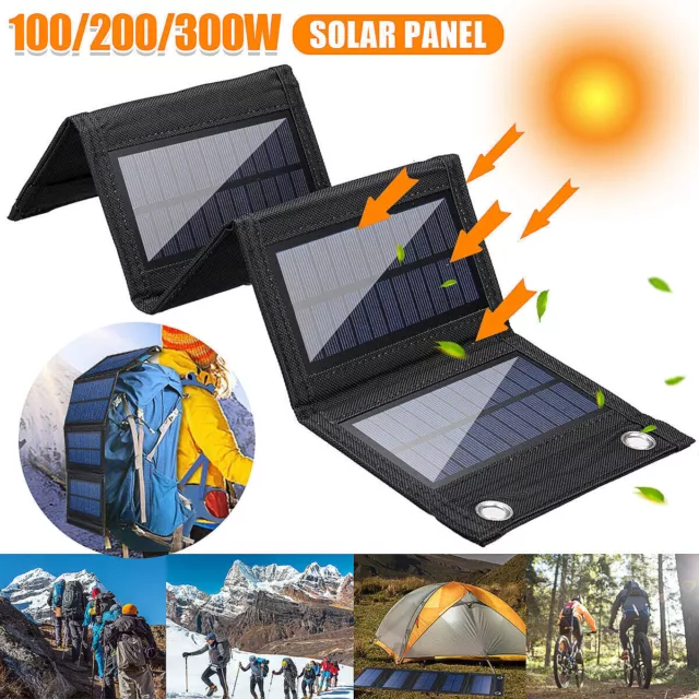 100W 200W 300W Watt Foldable Solar Panel Bank 12V Home RV Marine Outdoor Kit