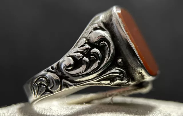 830 Silber Herren Ring Siegelring Mit Karneol Gr. 66 Vintage #11 2