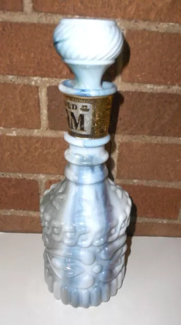 VINTAGE 1972 Jim Beam Blue Gray Swirl Milk Slag Glass Bottle w/Stopper EMPTY