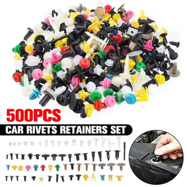 500Pcs Kit Rivets Fixation Clips Plastique Pare-chocs Boue Porte Agrafe Voiture