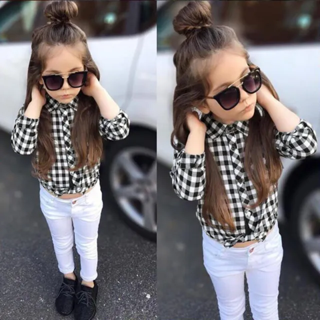 Toddler Kids Baby Girls Clothes Button Suit Casual Top+Leggings 2Pcs Outfits Set