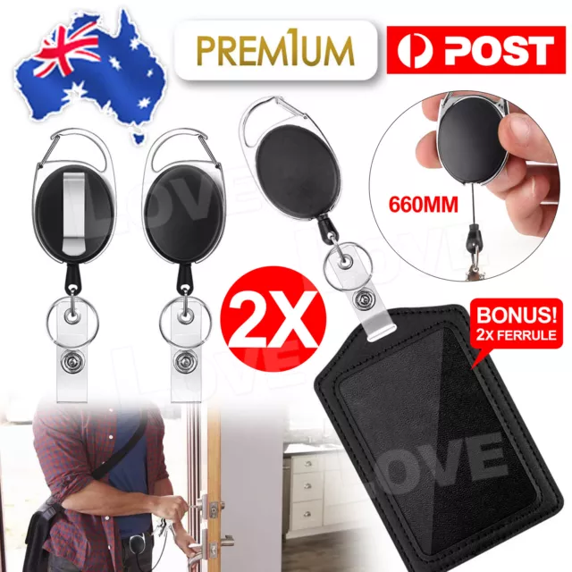 2xRetractable Lanyard ID Card Holder Business Badges Security Pass Reel Key Ring