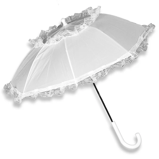 Bianco Decorazione Schermo Rüschenschirm Ombrello con Orlo Parapluie Matrimonio