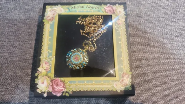 NIB Michal Negrin Necklace watch Pendant Retro Rose Angel Crystals Filigree