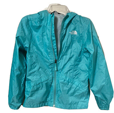 The North Face Girls Size L Aqua Full Zip DryVent Hooded Rain Windbreaker Jacket