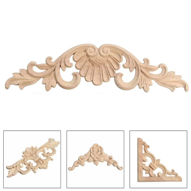 Para muebles de hogar talla de madera madera tallada esquina sin pintar marco decoración