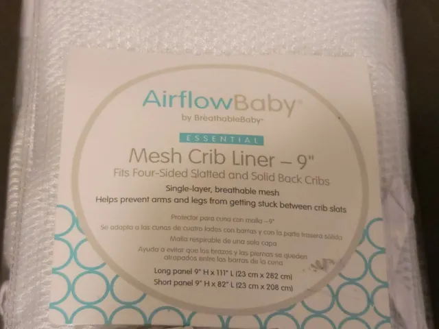 AirflowBaby Essential Mesh Crib Liner, Essential Collection, White 9”H , 111"L