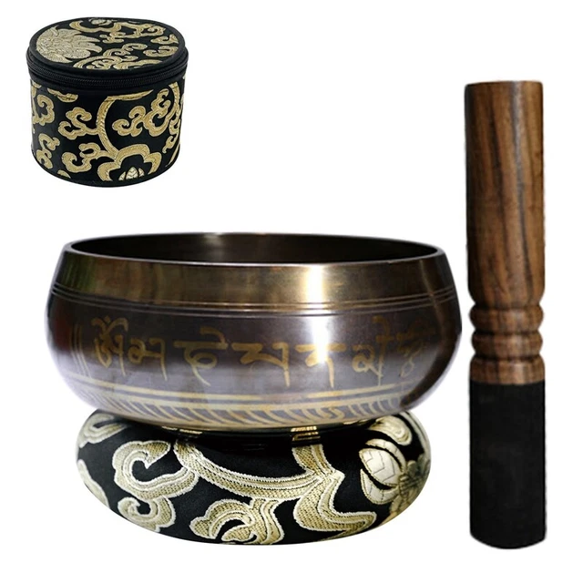Tibetan Singing Bowl Set with Dual-End Stroker Cushion Handcrafted in O8Q5