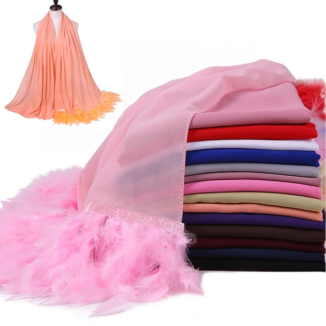 Plume En Mousseline De Soie Long Châle Musulman Foulard Gland Couleur Unie .