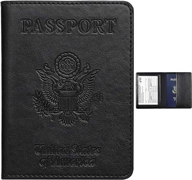 Leather Passport Vaccine Card Passport Holder Travel Wallet Blocking Case Cover