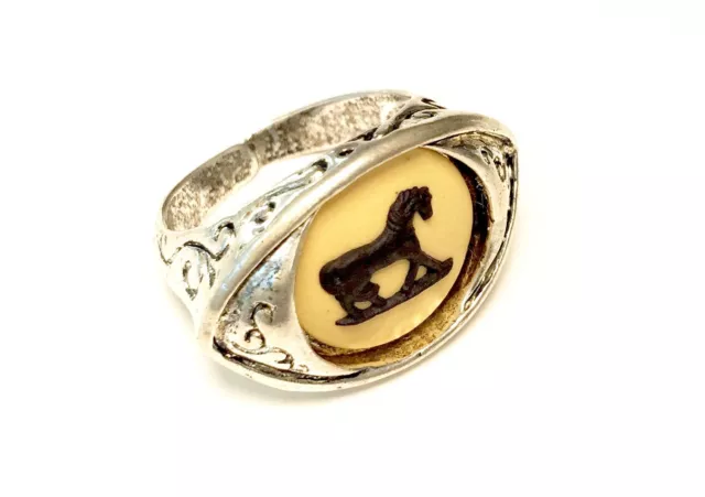 Wedgwood Ring - Jasperware Cameo Set Onto Antiqued Silver Plated Adjustable Ring