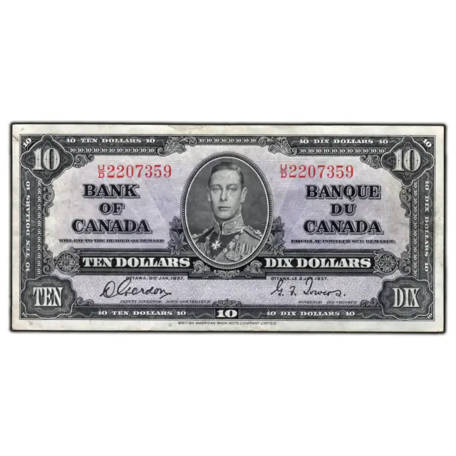 $10 1937 Bank of Canada Note Gordon-Towers U/D Prefix BC-24b