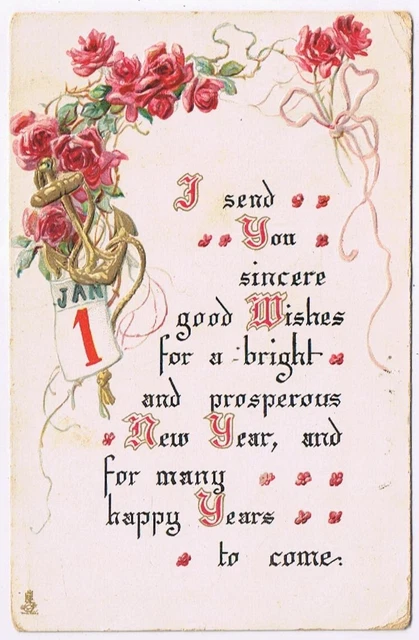 Postcard Embossed Sincere Wishes For A Bright & Prosperous New Year Tuck