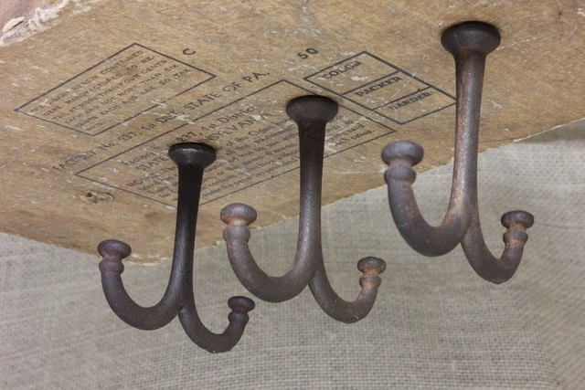 3 old Coat Hooks under shelf cup hangers farmhouse vintage 1880’s rustic 2 1/4" 8
