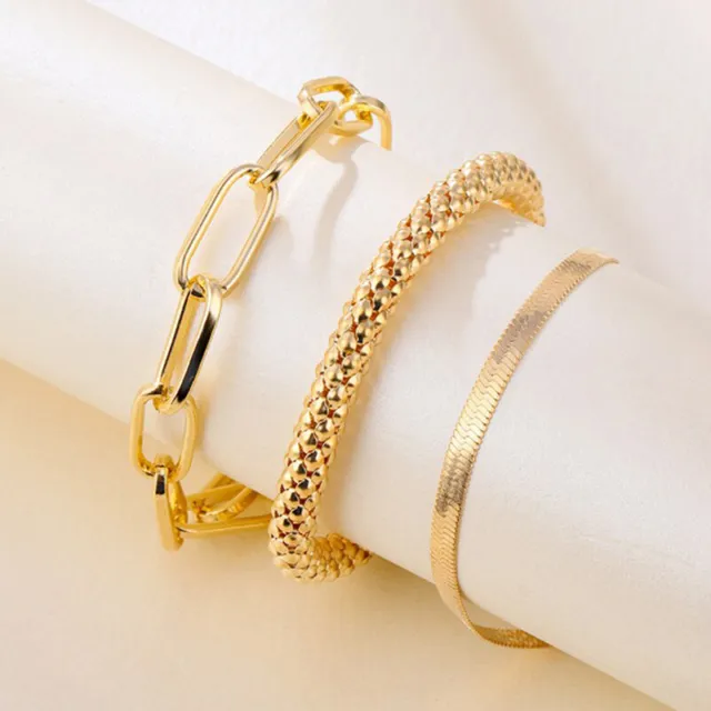3PCS/Set Fashion Thick Chain Link Bracelets Bangles For Women Vint#DC