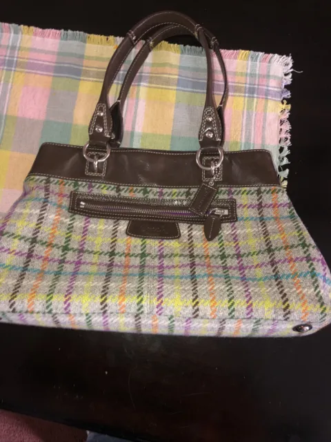 Coach F15456 Penelope Tattersall Plaid Wool Tweed Patent Leather Bag Purse Rare