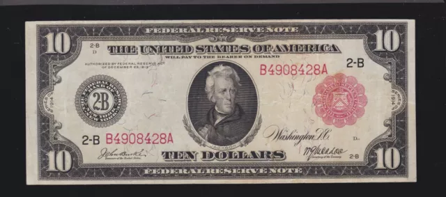 US 1914 $10 FRN New York District Red Seal FR 893b VF-XF (-428)