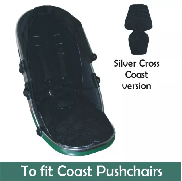 Jillyraff Padded  Seat Liner to fit Silver Cross Coast in Black Suedette