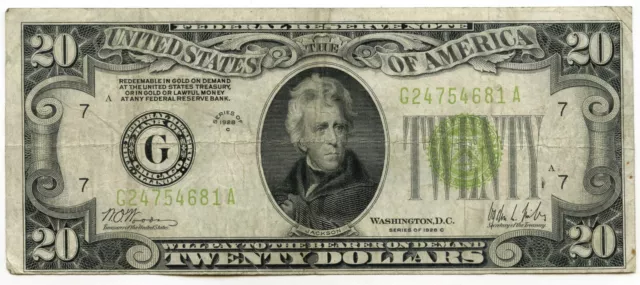 1928-C $20 Federal Reserve RARE Note - Chicago Illinois Bank Currency - E391