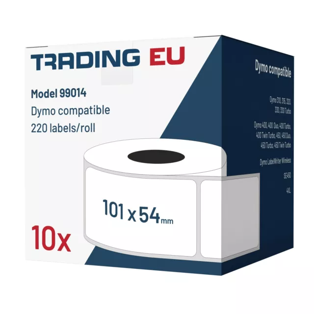 10x Label kompat. zu Dymo 99014 54x101mm 220 Label Etiketten pro Rolle