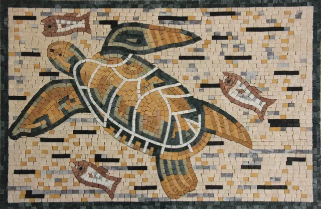 Mosaic Marble Ocean Turtle ANIMAL Art Design 34x22 Inches