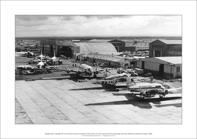 TAA Essendon Terminal A3 Art Print – DC-3, Viscount 1956 – 42 x 29 cm Poster