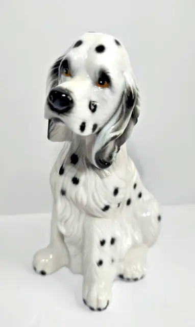 Vtg Ceramic Black White Springer Spaniel Dog Figurine 6" Euc