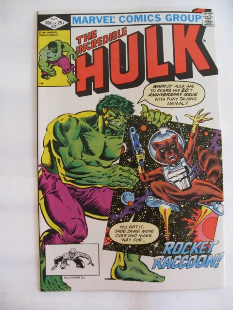 Incredible Hulk #271 Marvel, 1982 1st color appearance Rocket Raccoon GOTG KEY !