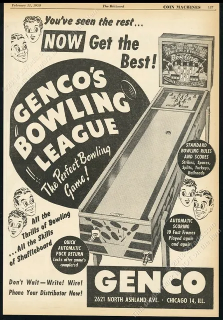 1950 Genco Bowling League coin-op arcade game machine photo trade print ad