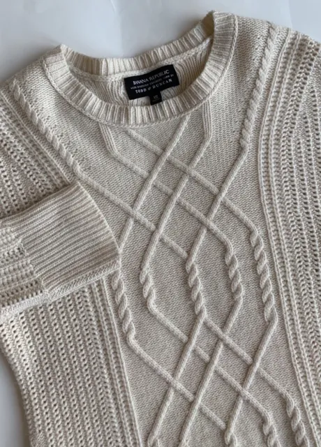 Banana Republic Todd & Duncan 100% Scottish Cashmere Cable Knit Sweater XS Ivory