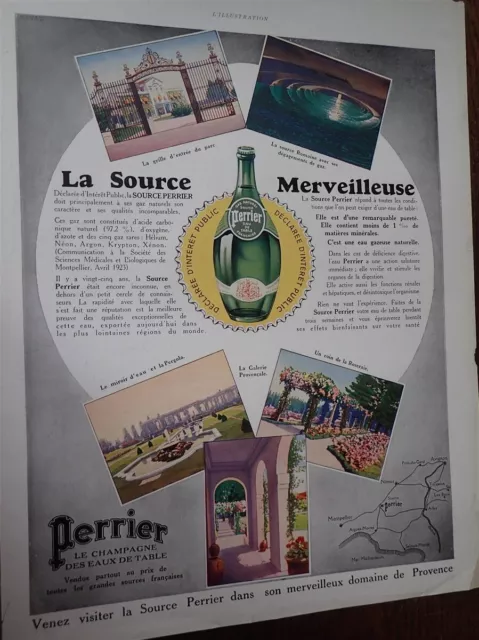 Source PERRIER  Champagne des eaux de table publicité papier ILLUSTRATION 1933