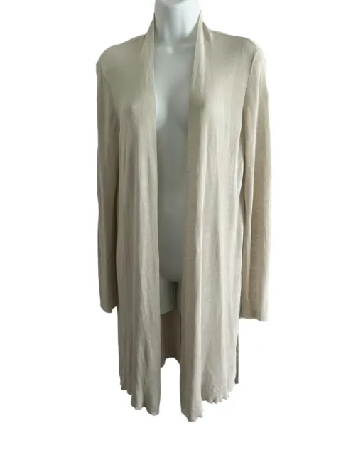 Eileen Fisher Sweater Women’s Medium Beige Long Sleeve Open Front Cardigan Linen