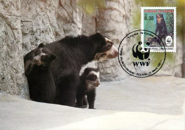 E0008 WWF Maximum Card 1991 Fauna Animals Bolivia Spectacled Bear