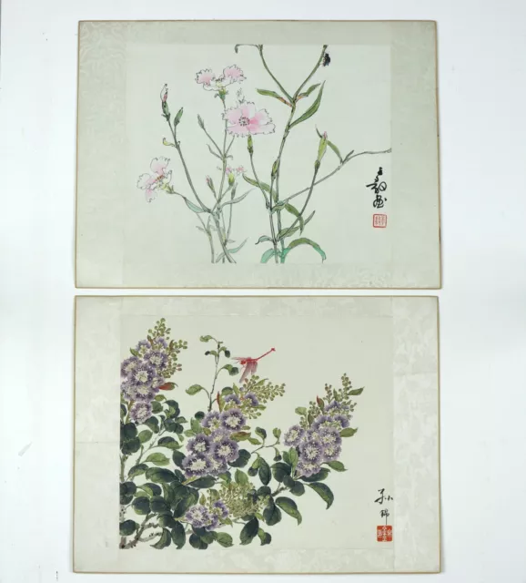 Fine Quality Pair of Early 20th Century Chinese Paintings of Flowers and Insects