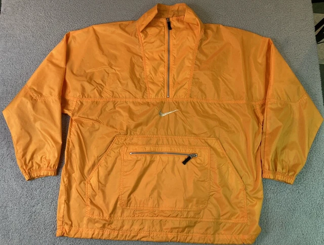 Nike Air Rain Jacket Mens XL Orange 1/2 Zip Center Swoosh Logo Packable Vintage
