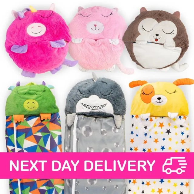 Happy Animal Sleeping Bags for Kids - Nappers Pillow Plush Toy Cosy Cuddly