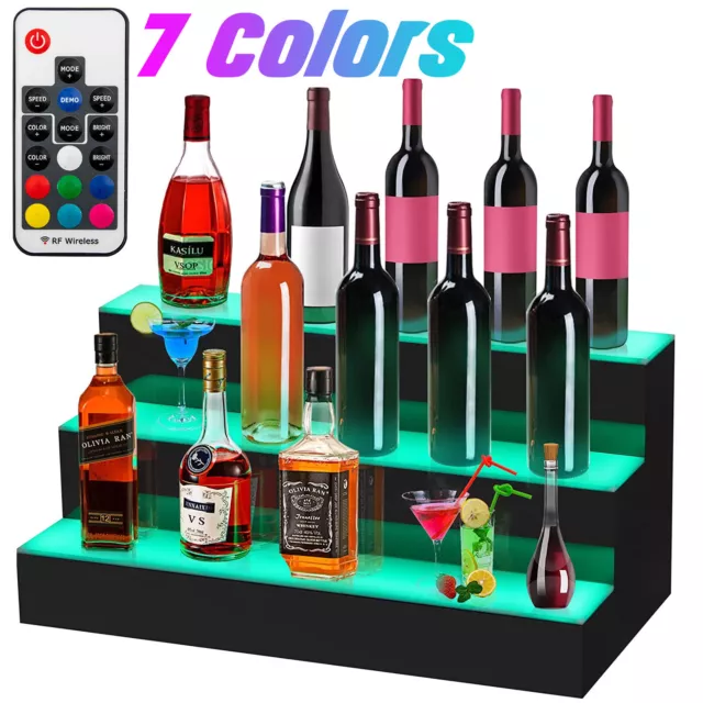 16 Inch 3 Step 7 Colors Illuminated LED Lighted Liquor Bottle Display Shelf w/RC