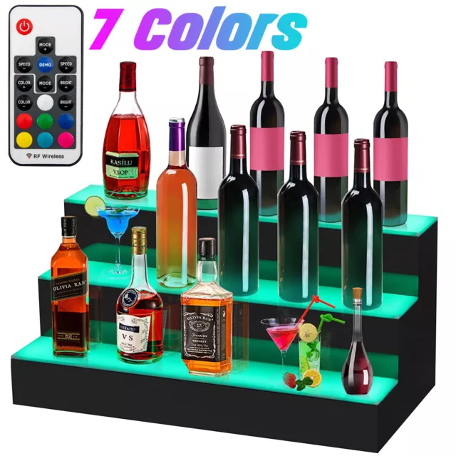 16" LED Lighted Liquor Bottle Display Shelf Bar Bottle Holder Stand w/LED Light