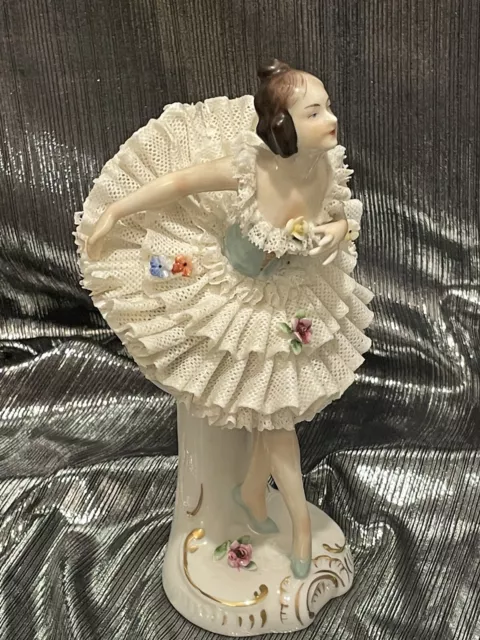 Antique Dresden Porcelain Lace Ballerina Figurines 7"H  Germany