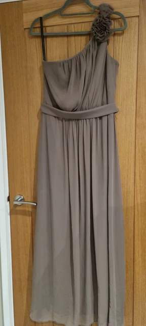 blue dress for baby girl Dessy Collection Vivian Diamond Off-The-Shoulder Flounce Sleeve Empire Waist Gown Szie 8r 8 / Champagne / Formal Dress main image 0