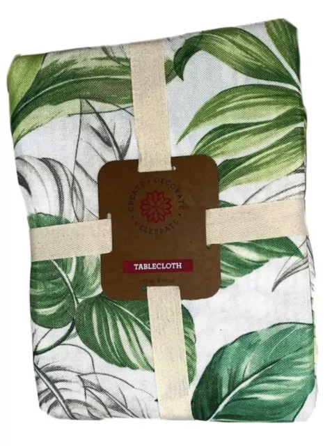 Green Tropical Leaves Fabric Tablecloth - 70 inches Round