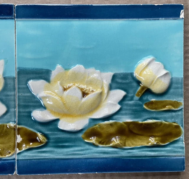 Germany - Antique Art Nouveau Majolica 2 Tiles Set  C1900 3