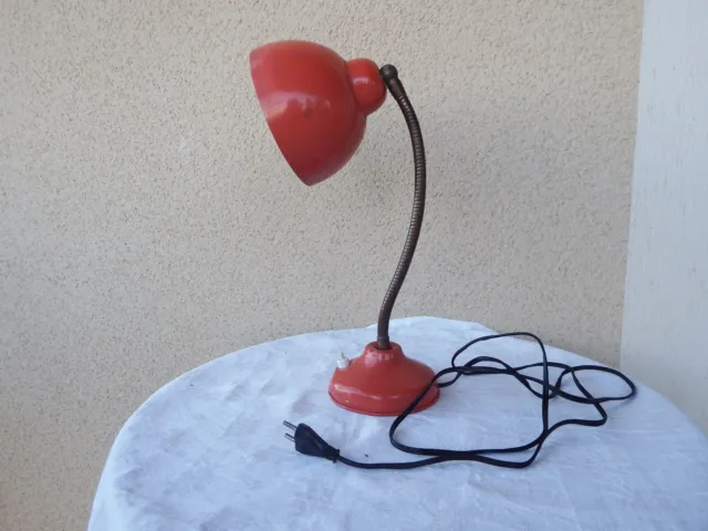 Ancienne Lampe de Bureau en tôle orange,  à poser,  Vintage