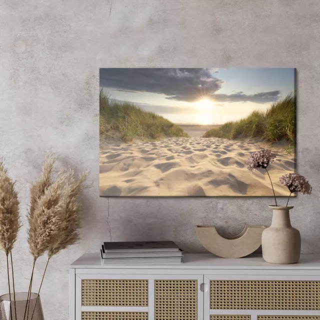 Leinwandbild CanvasPrint Wandbild Landschaft Weg zum Meer Strand Sonnenuntergang 3