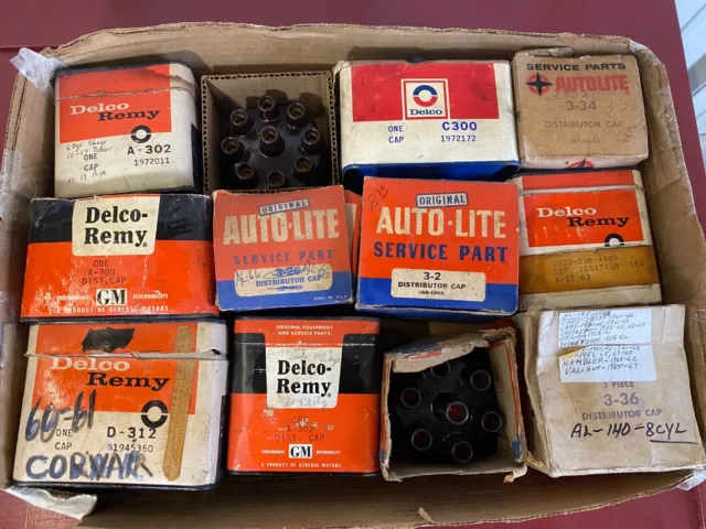 1940 's - 1960 's DELCO REMY AUTOLITE  IGNITION DISTRIBUTOR CAP LOT (12) NOS NEW